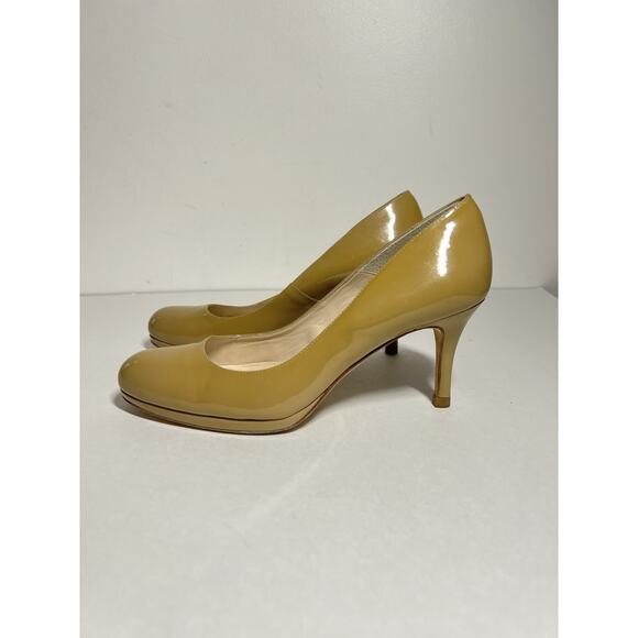 LK Bennett EUC Taupe Patent Leather 3" Platform Heels Pumps Shoes 38 EU 8 US - Picture 1 of 9